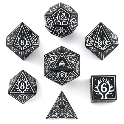 Druid Solid Metal RPG Dice Set - Black w/White