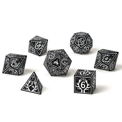 Druid Solid Metal RPG Dice Set - Black w/White