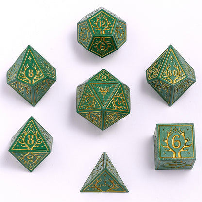 Druid Solid Metal RPG Dice Set - Green w/Gold