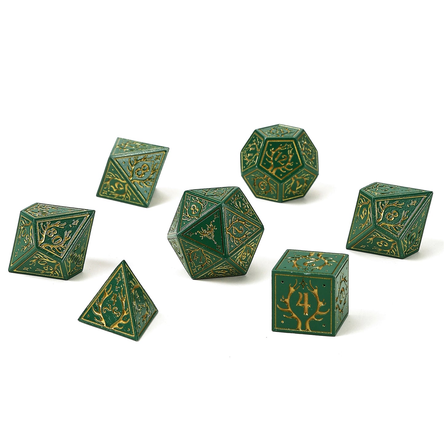 Druid Solid Metal RPG Dice Set - Green w/Gold