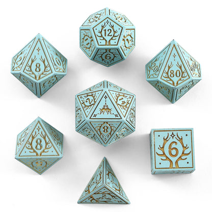 Druid Solid Metal RPG Dice Set - Pale Cyan w/Gold