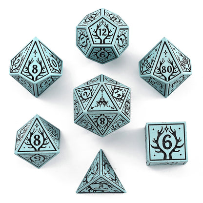 Druid Solid Metal RPG Dice Set - Pale Cyan w/Black