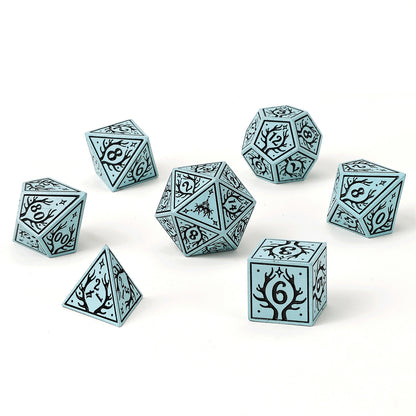 Druid Solid Metal RPG Dice Set - Pale Cyan w/Black