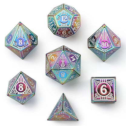 Bard Solid Metal RPG Dice Set - Rainbow w/White