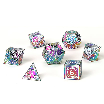 Bard Solid Metal RPG Dice Set - Rainbow w/White