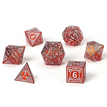 Bard Solid Metal RPG Dice Set - Red w/White