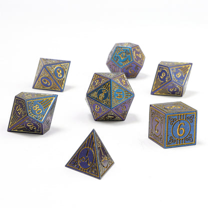 Bard Solid Metal RPG Dice Set - Glitter Blue w/Gold