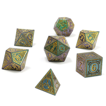 Bard Solid Metal RPG Dice Set - Glitter Green w/Gold