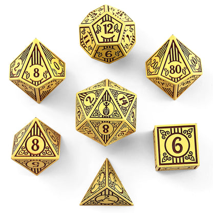 Bard Solid Metal RPG Dice Set - Dark Cream w/Brown