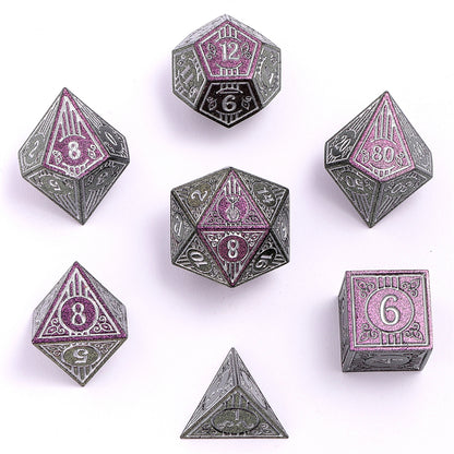 Bard Solid Metal RPG Dice Set - Glitter Purple w/Silver