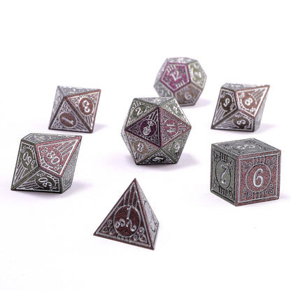 Bard Solid Metal RPG Dice Set - Glitter Purple w/Silver