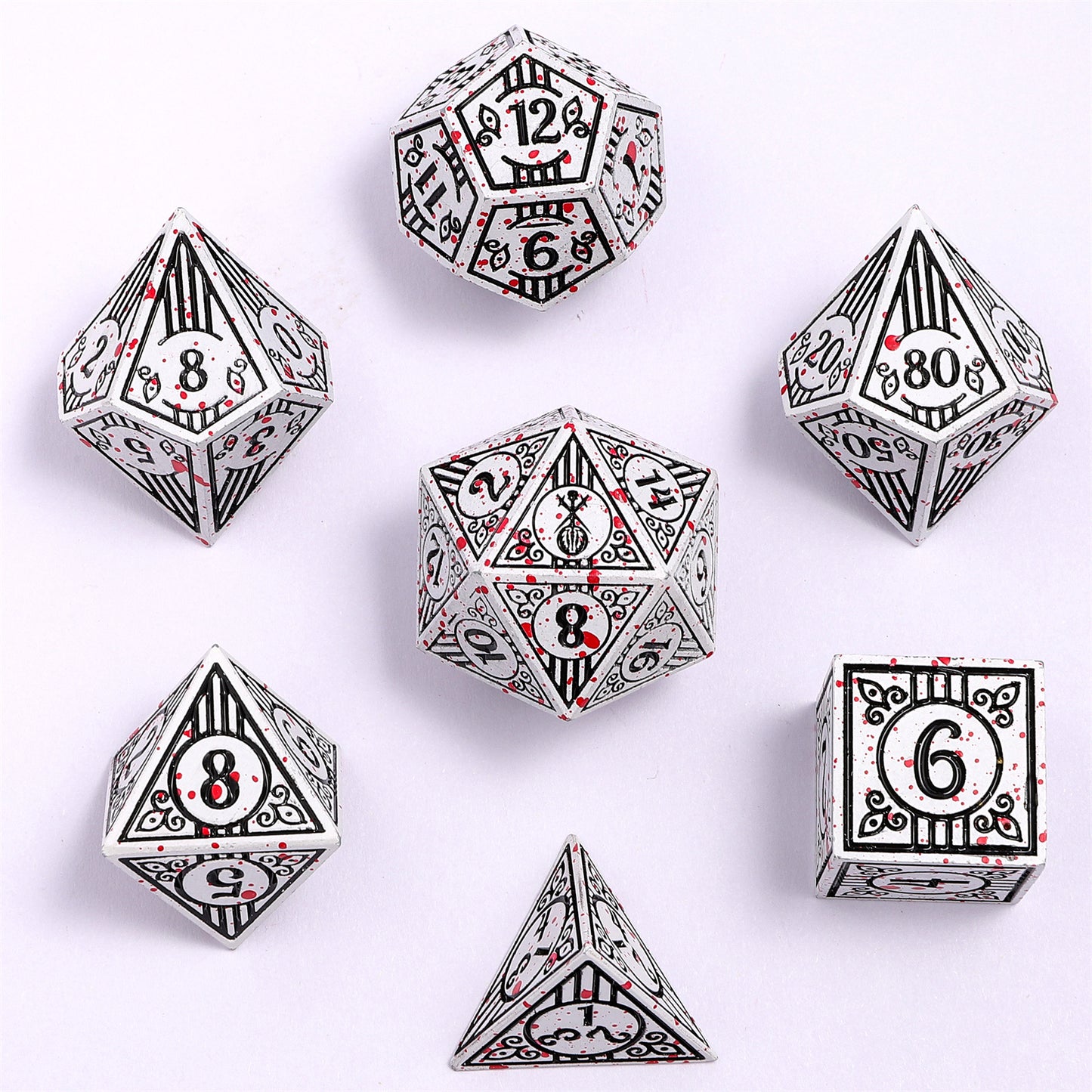 Bard Solid Metal RPG Dice Set - White w/Blood Splatter