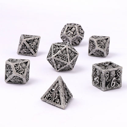 Lllithids Mind Cage Hollow Metal Dice Set - Ancient Silver