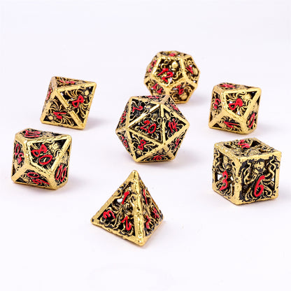 Lllithids Mind Cage Hollow Metal Dice Set - Gold w/Red