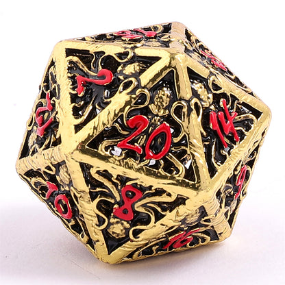Lllithids Mind Cage Hollow Metal Dice Set - Gold w/Red