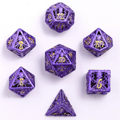 Lllithids Mind Cage Hollow Metal Dice Set - Purple w/Gold