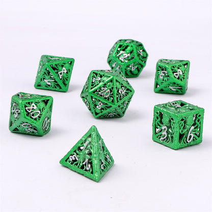 Lllithids Mind Cage Hollow Metal Dice Set - Green w/Silver