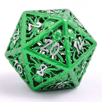 Lllithids Mind Cage Hollow Metal Dice Set - Green w/Silver