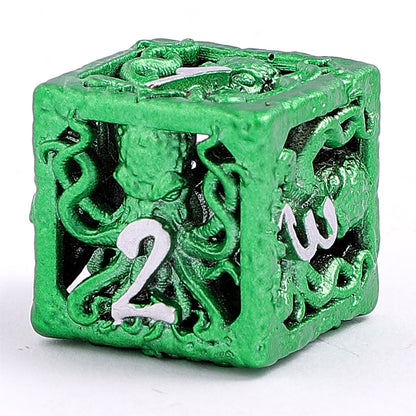 Lllithids Mind Cage Hollow Metal Dice Set - Green w/Silver
