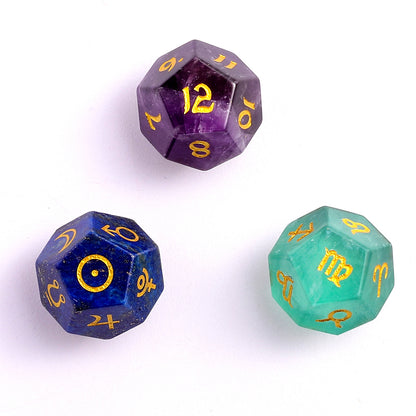 Stella Fortuna - Astrology Dice Trio - Set of 3 Gemstone D12 Dice