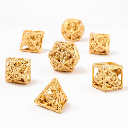 Skull's Grin Hollow Metal Dice Set - 24K Gold Plated