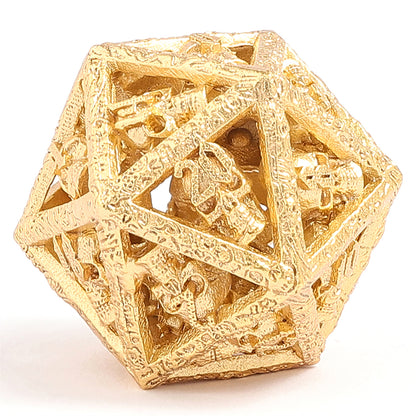 Skull's Grin Hollow Metal Dice Set - 24K Gold Plated