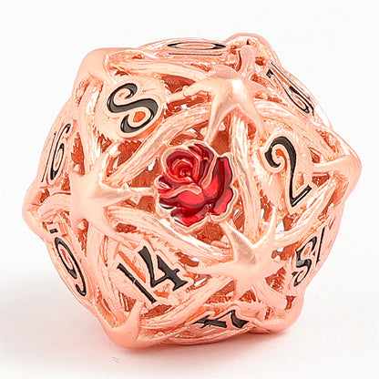 Hollow Rose Polyhedral Metal Dice Set - Rose Gold