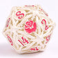Hollow Rose Polyhedral Metal Dice Set - Matt Silver w/Pink