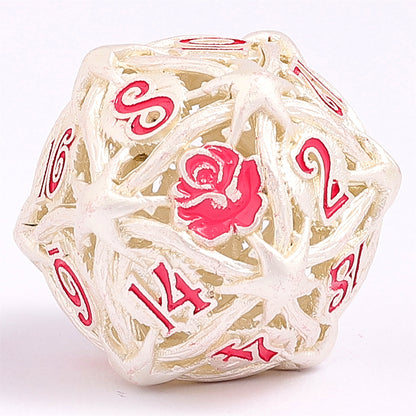 Hollow Rose Polyhedral Metal Dice Set - Matt Silver w/Pink