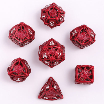 Hollow Rose Polyhedral Metal Dice Set - Red