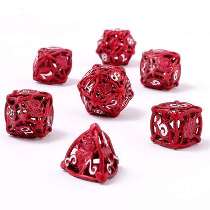 Hollow Rose Polyhedral Metal Dice Set - Red
