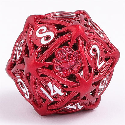 Hollow Rose Polyhedral Metal Dice Set - Red