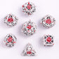 Hollow Rose Polyhedral Metal Dice Set - White w/Blood Spatter
