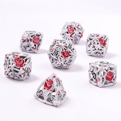 Hollow Rose Polyhedral Metal Dice Set - White w/Blood Spatter