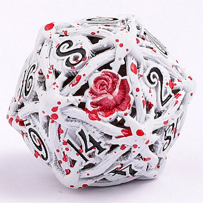 Hollow Rose Polyhedral Metal Dice Set - White w/Blood Spatter