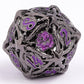 Hollow Rose Polyhedral Metal Dice Set - Gunmetal w/Purple