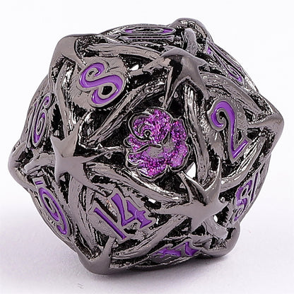 Hollow Rose Polyhedral Metal Dice Set - Gunmetal w/Purple