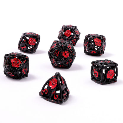 Hollow Rose Polyhedral Metal Dice Set - Black w/Blood Spatter