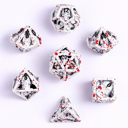Skull's Grin Hollow Metal Dice Set - White w/Blood Splatters