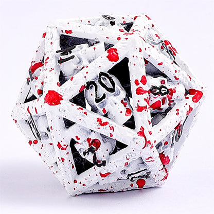 Skull's Grin Hollow Metal Dice Set - White w/Blood Splatters