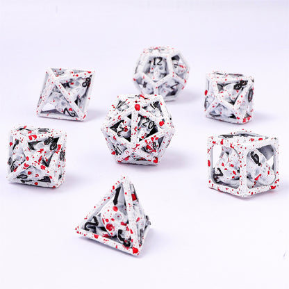 Skull's Grin Hollow Metal Dice Set - White w/Blood Splatters