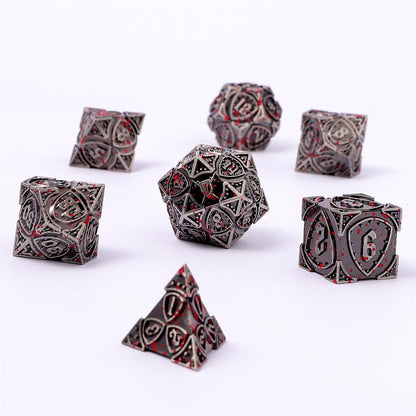 Fighter Solid Metal Polyhedral Dice Set - Ancient Silver w/Blood Splatters