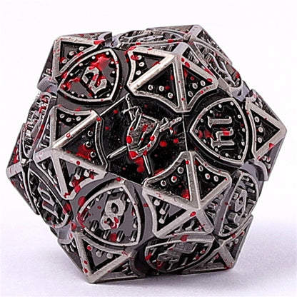 Fighter Solid Metal Polyhedral Dice Set - Ancient Silver w/Blood Splatters