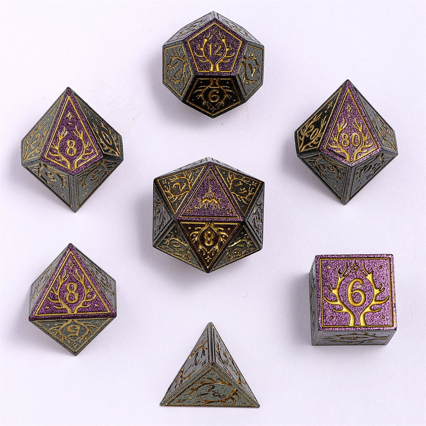 Druid Solid Metal RPG Dice Set - Glitter Purple w/Gold