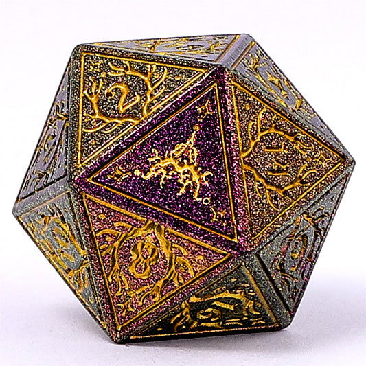 Druid Solid Metal RPG Dice Set - Glitter Purple w/Gold