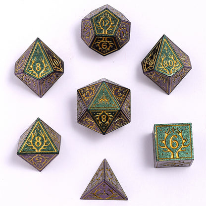 Druid Solid Metal RPG Dice Set - Glitter Green w/Gold