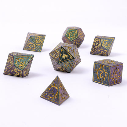 Druid Solid Metal RPG Dice Set - Glitter Green w/Gold