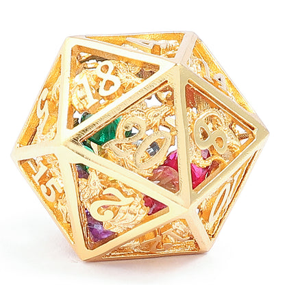 Hollow Dragon Dice Set filled with Gems - 24K Gold Plated