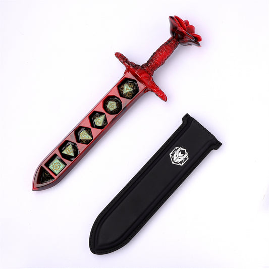 Rose Dagger Dice Case with sheath cover - Red