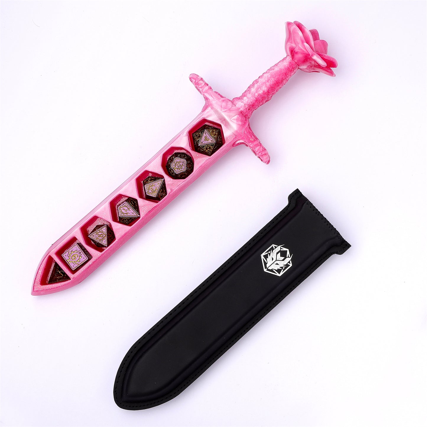 Rose Dagger Dice Case with sheath cover - Pink
